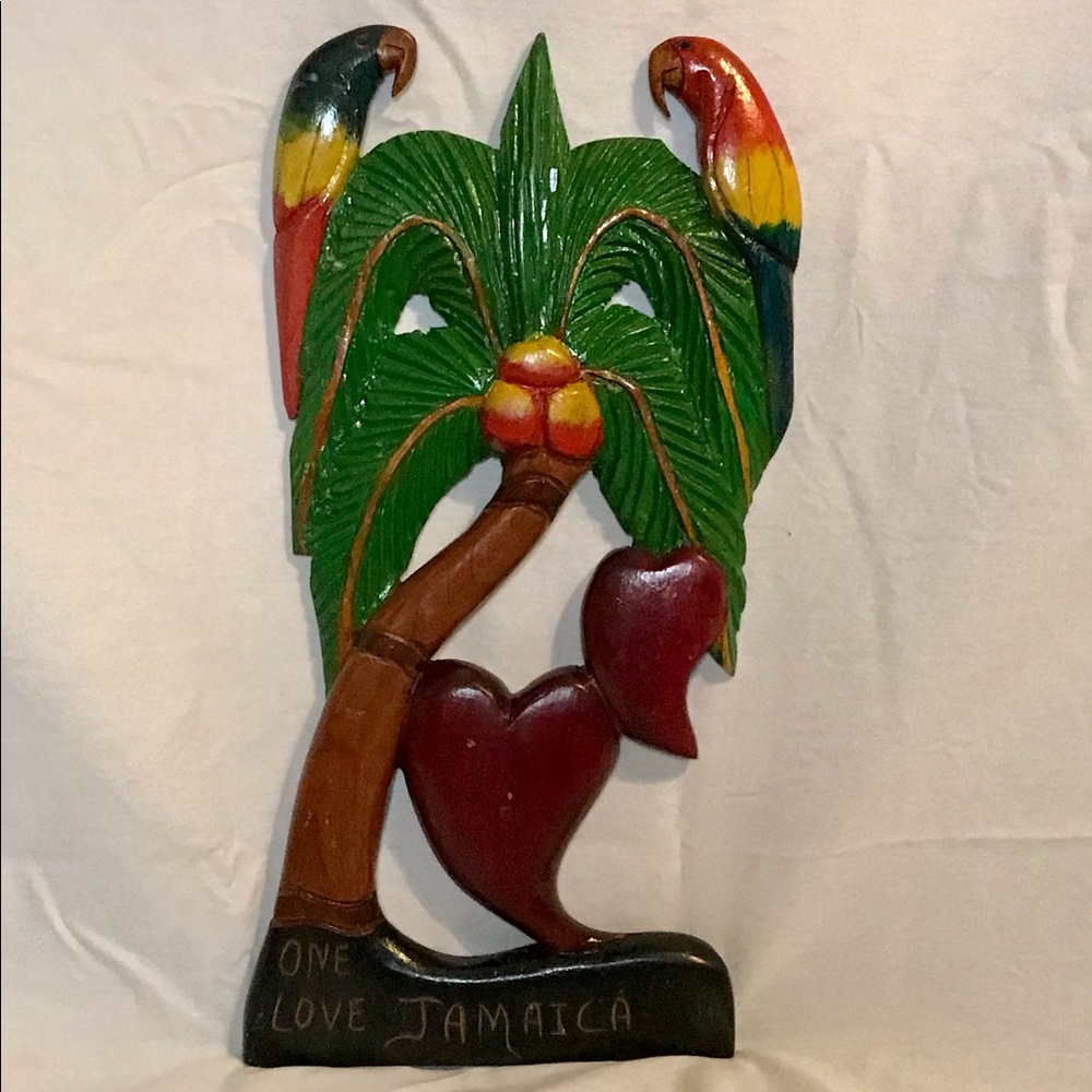One Love Jamaica Palm Tree Parrot Wood Wall Decor